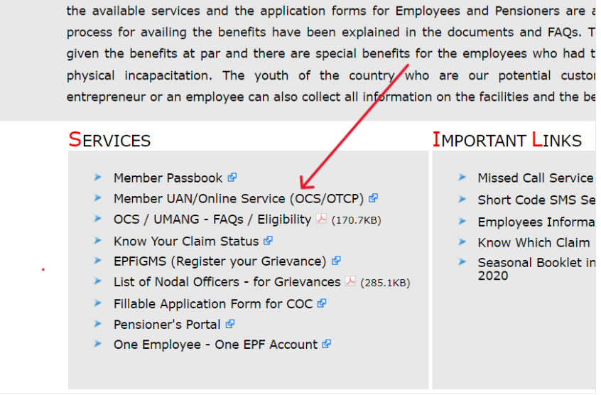 Member UAN/Online Service (OCS/OTCP)